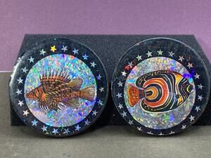 Vintage Fish Pog Metal Slammers Lot Of 2 Reflective with Black Metal Stickers